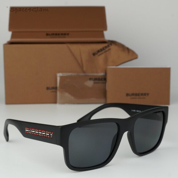 Burberry Men Sunglasses Black Grey Polarized Rectangle BE4358 KNIGHT 346481 NEW - Picture 1 of 10